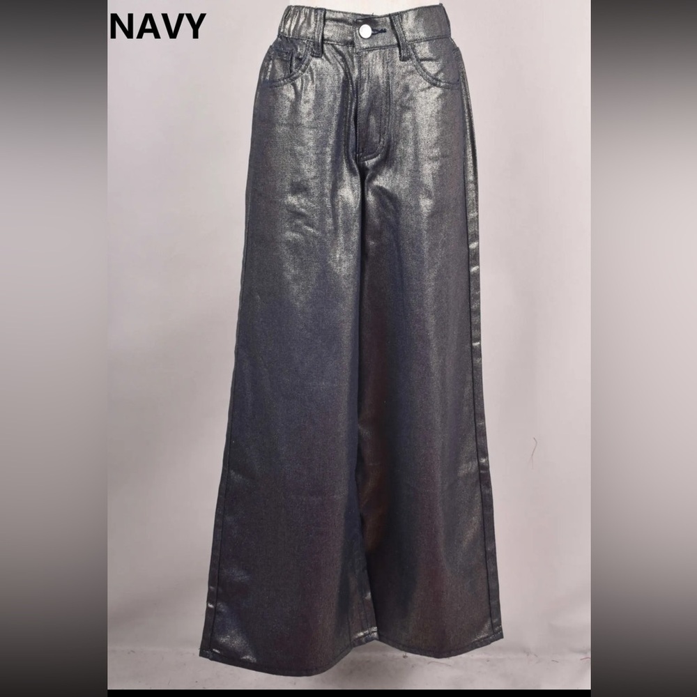 FROM PARIS FRANCE 🇫🇷 Metallic Wide-Leg Pants - Picture 2 of 2